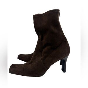 Karen Scott Womens Baron Sz 8.5M Sock Boots Square Toe Heel Brown Faux Suede